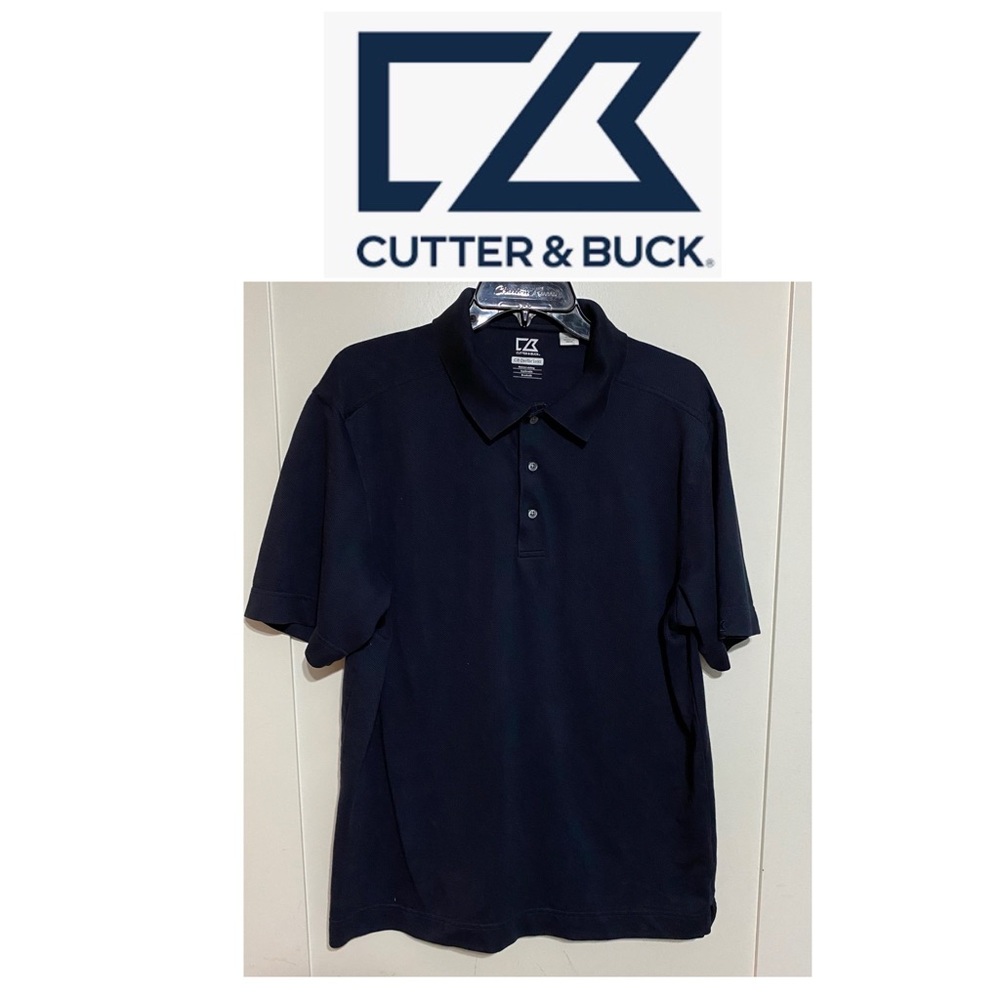 6/$20 Cutter & Buck Men's Navy Polo Shirt  L lightweight Navy Chevron Pattern